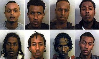  Clockwise from top left: Abdirashid Abdulahi, Mohamed Dahir, Liban Abdi, Jusef Abdirizak, Mohamed Jumale, Abdulahi Aden, Arafat Ahmed Osman and Idleh Osman, eight of 13 Somali men who have been convicted at Bristol crown court of running an inner-city sex ring.